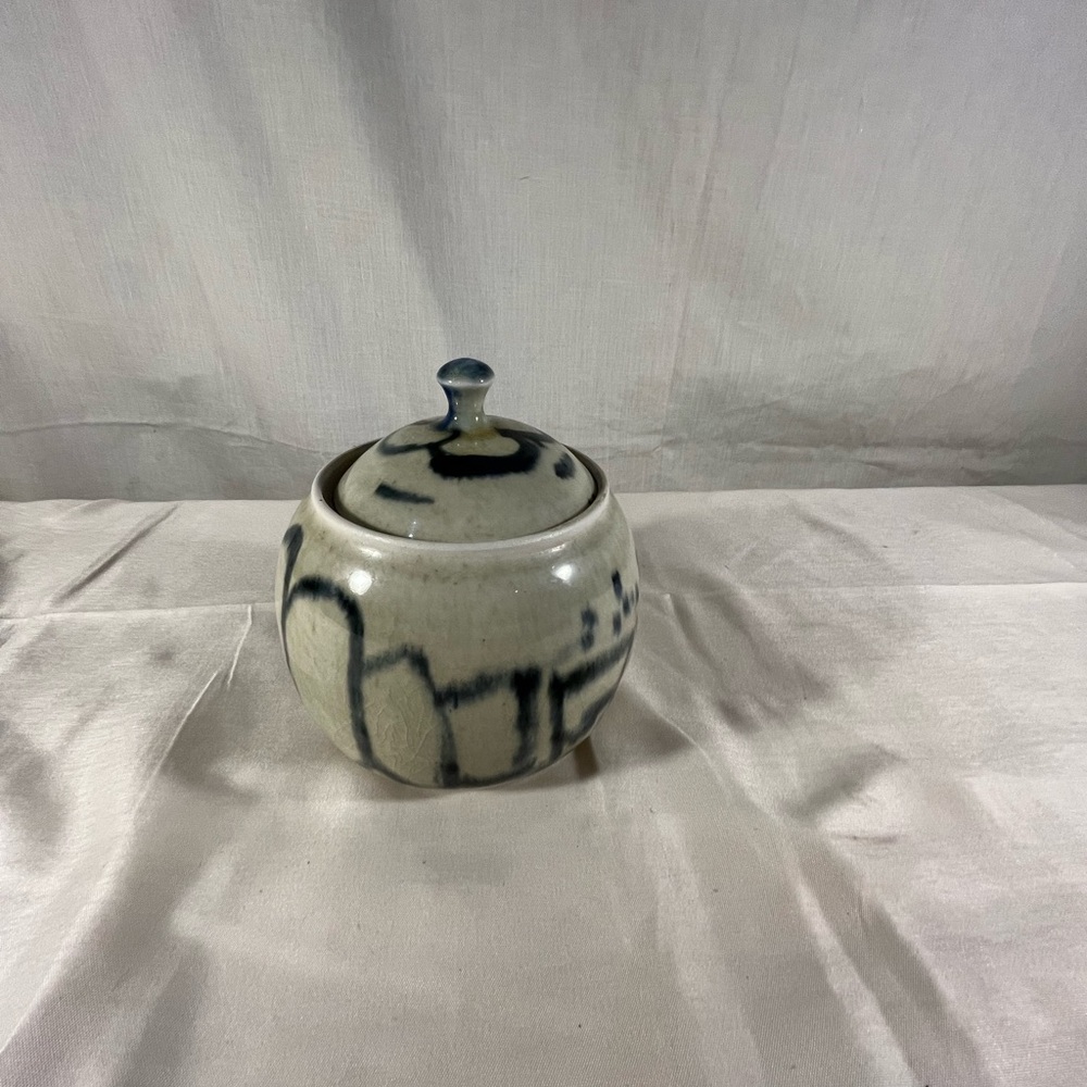 Studio Art Pottery Sugar Bowl Artist Signed Handmade Glazed Clay